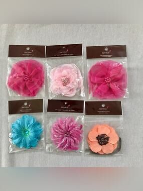 Papyrus NWT 6 Set Floral Gift Embellishments Magenta Pink Teal Blue & Coral